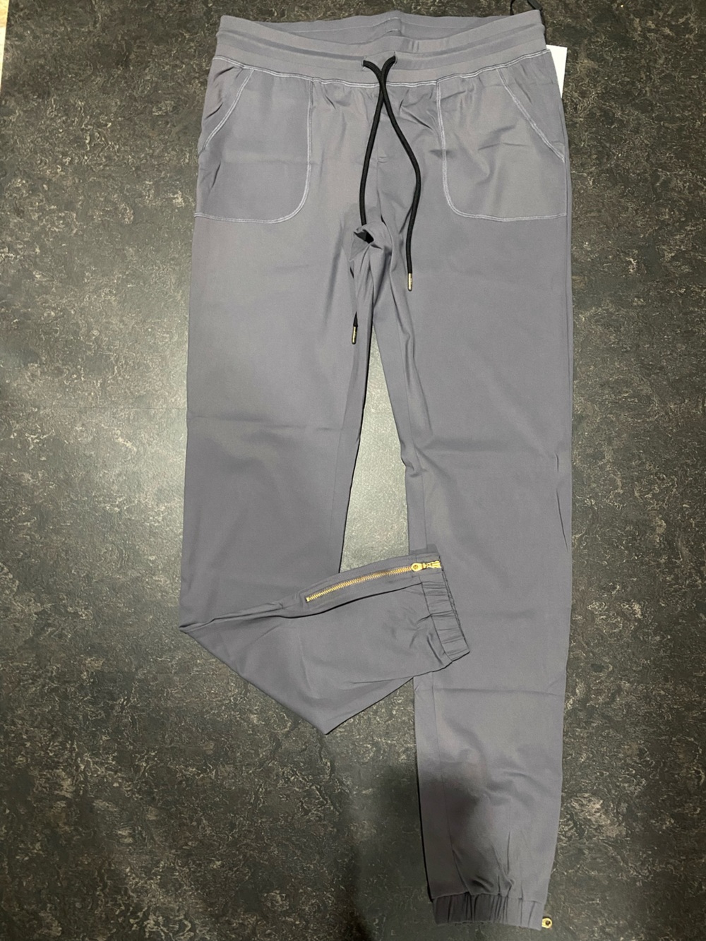 ZYIA Women's Slate Gray Jogger Pants with Gold Zipper Detail